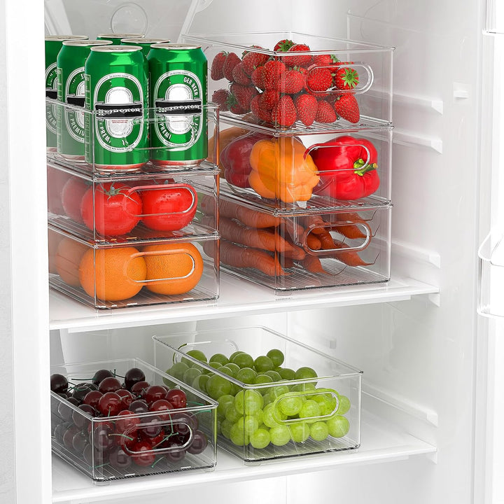 FINEW Kühlschrank Organizer 8er Set (4 Gross/4 Mittel Behälter), Stapelbare Speisekammer Vorratsbehä