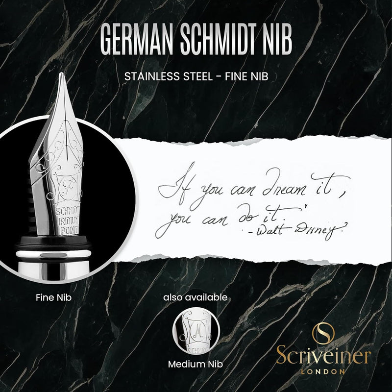 Scriveiner Füller - britisches Schwarz Grüne, Luxus Füllfederhalter, Chromausführung, feine Schmidtf