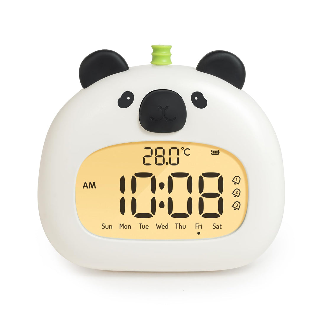 IHALO Cute Kinderwecker, Nachttischwecker mit Panda Nachtlicht, digitales LED-Display, 3,15 Zoll, DR