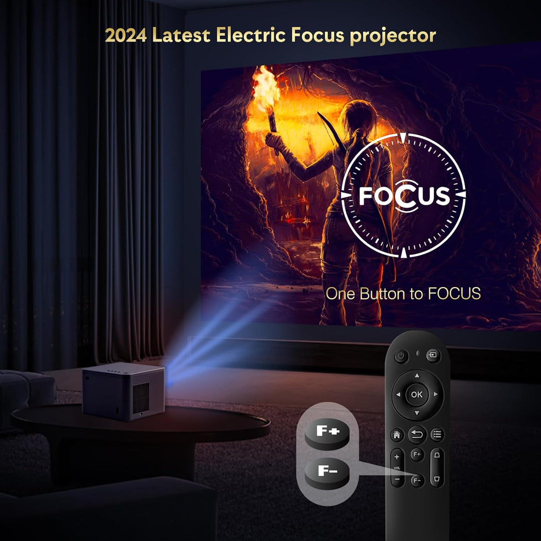 Beamer 4K [Elektrischer Fokus & 6D/4P Trapezkorrektur & Zoom] Unterstützt, 5G WiFi Zweikanal-Bluetoo