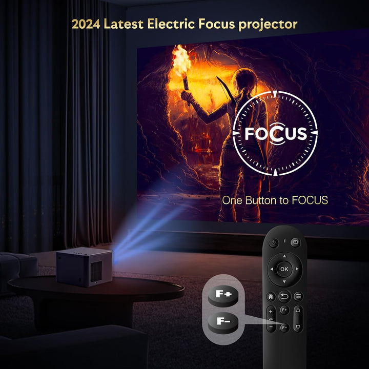 Beamer 4K [Elektrischer Fokus & 6D/4P Trapezkorrektur & Zoom] Unterstützt, 5G WiFi Zweikanal-Bluetoo