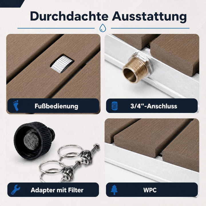 @tec Gartendusche Aussendusche aus WPC, im Holz Look, Mobile Bodendusche Campingdusche, Sauna- & Poo