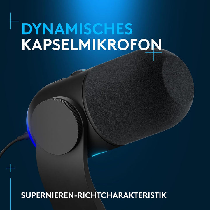 Logitech G Yeti GX dynamisches RGB-Gaming-Mikrofon mit LIGHTSYNC, USB-Mikrofon zum Streaming, Supern