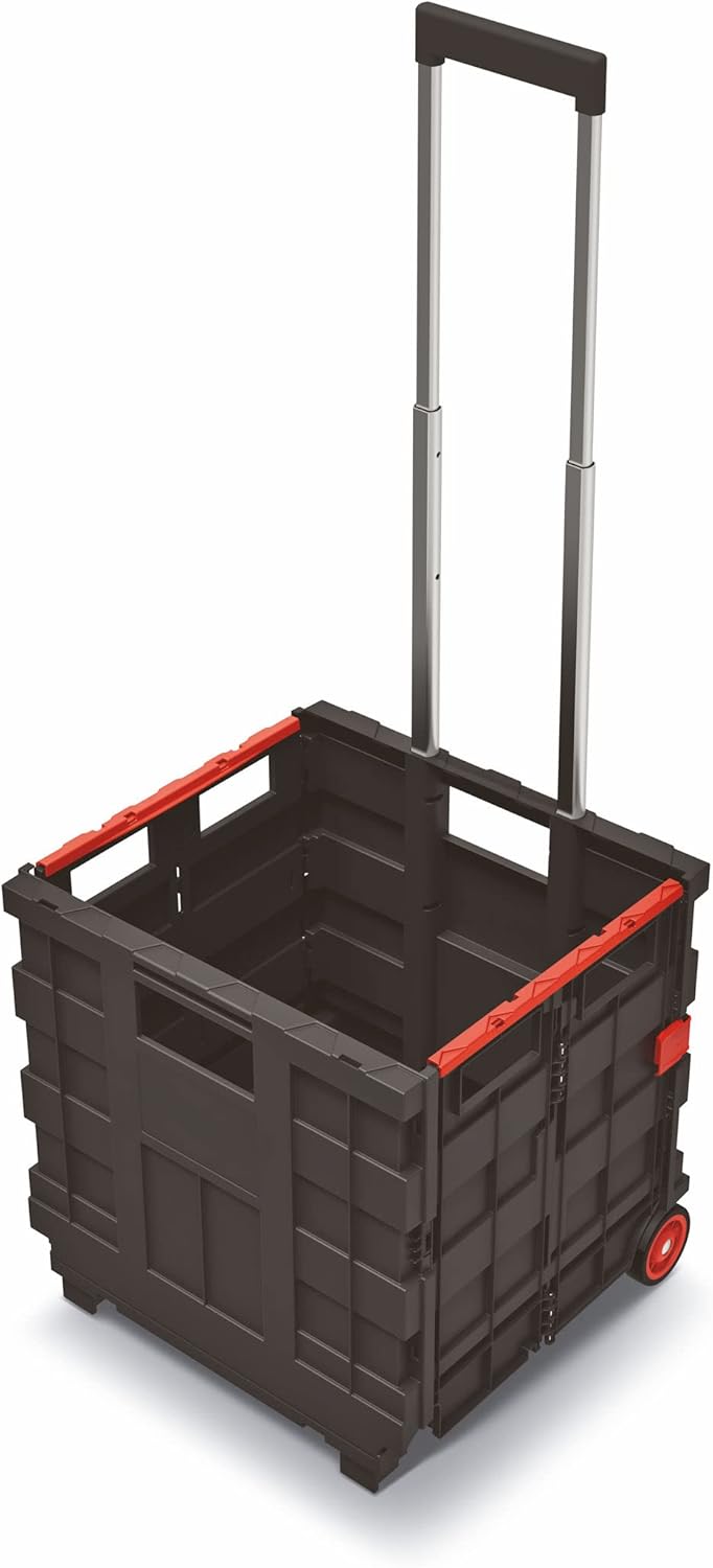 Spetebo Kunststoff Einkaufstrolley klappbar mit Rädern - 35 L - Transportbox fahrbar mit Teleskopgri