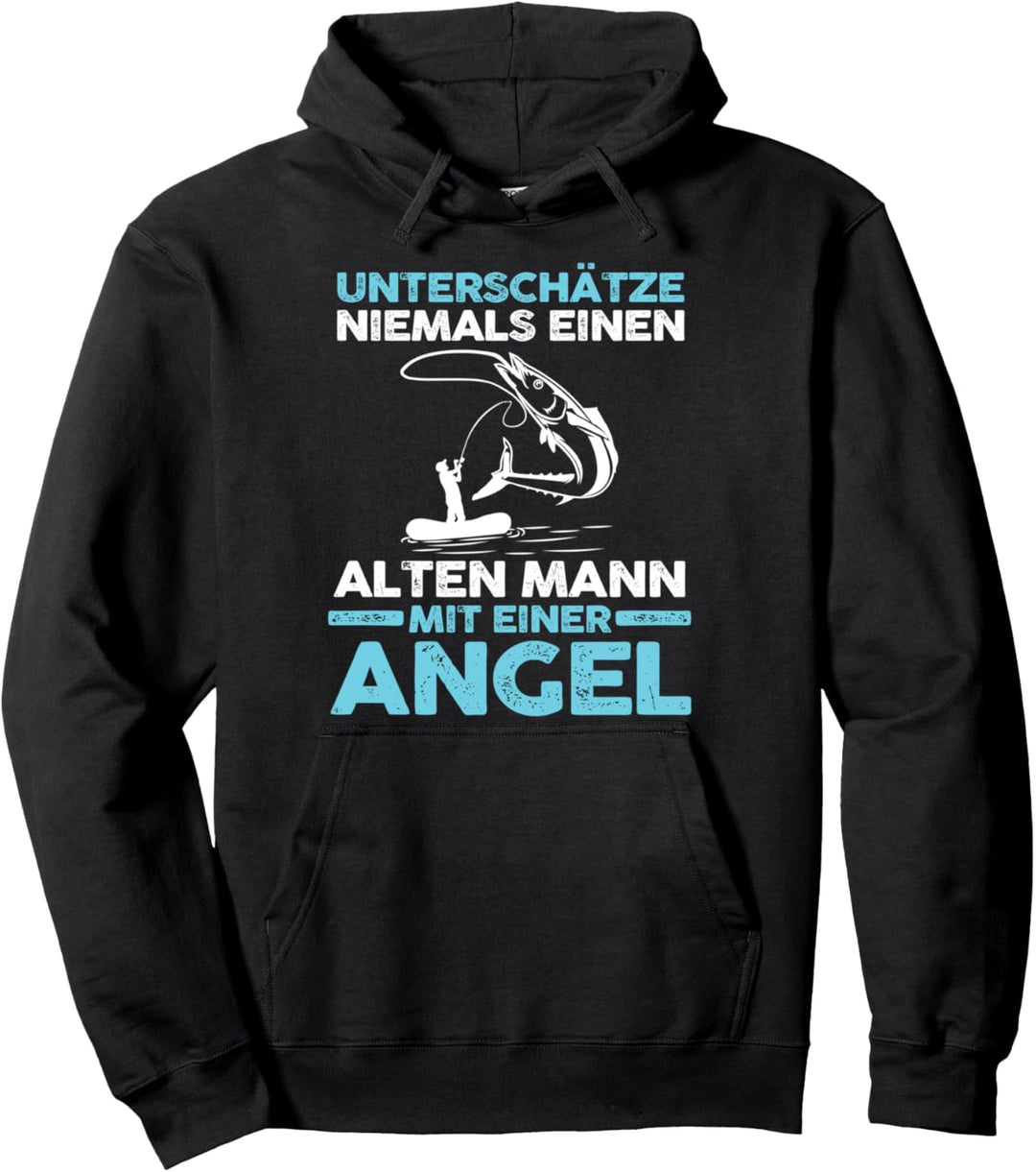 Unterschätze niemals einen alten Mann mit einer Angel Pullover Hoodie