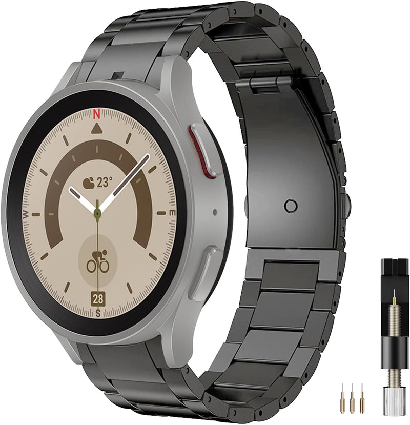 Miimall Kompatibel mit Samsung Galaxy Watch 6/5/4 Armband 40mm 44mm, Titanstahl Metall Doppelte Falt