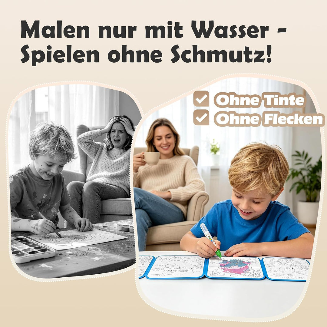 cabaro 4er Set EVA Wassermalbuch Kinder ab 3 Jahre, Reissfest &amp; Wasserdicht | Wiederverwendbares Mag