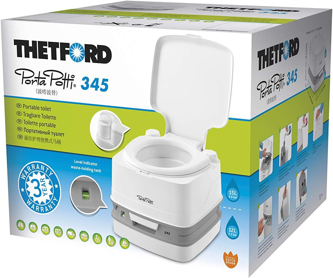 Thetford 92806 Porta Potti 345 Tragbare Toilette Qube, Weiss-Grau, 330 x 383 x 427 mm Porta Potti 34