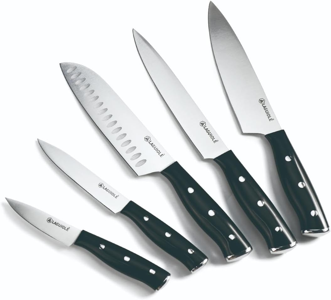 LAGUIOLE, Küchenmesserblock mit 5 Klingen aus 3CR13-Stahl, Gleam-Modell, hochglanzpoliert, modernes