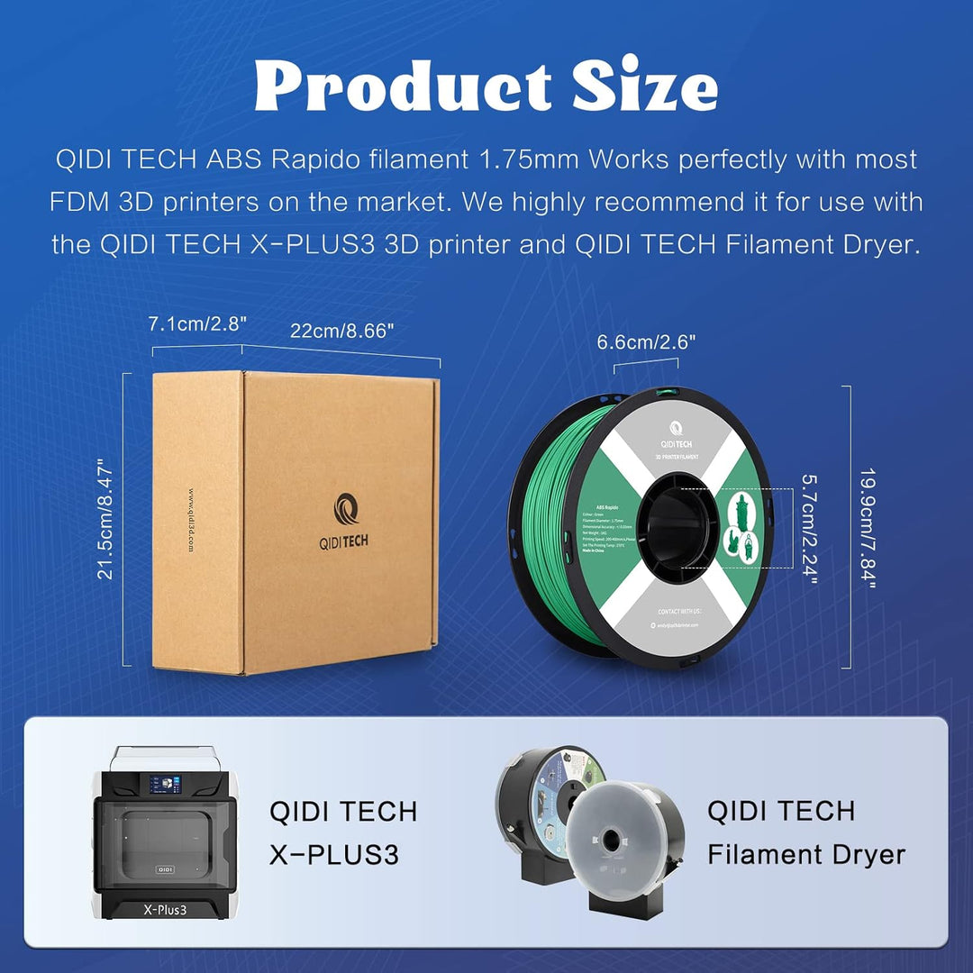 QIDI TECH ABS Rapido Filament 1.75mm, 3D Drucker Filament ABS 1kg Spule (2.2lbs), geeignet für Hochg