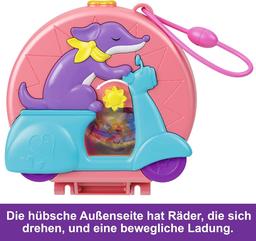 Polly Pocket-Puppen und Spielset, Adventure Moped-Schatulle, Reisespielzeug mit 2 kleinen Puppen und