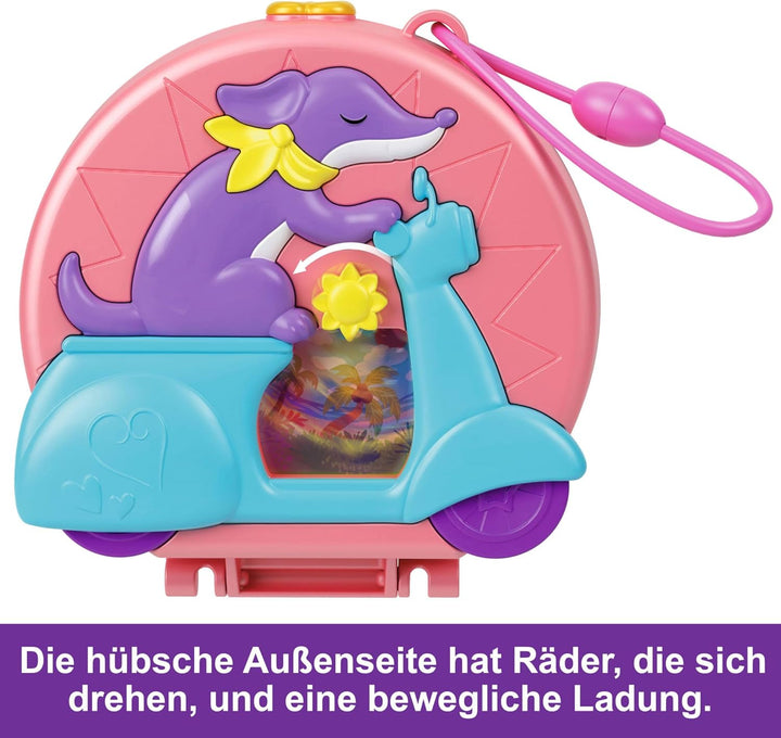 Polly Pocket-Puppen und Spielset, Adventure Moped-Schatulle, Reisespielzeug mit 2 kleinen Puppen und