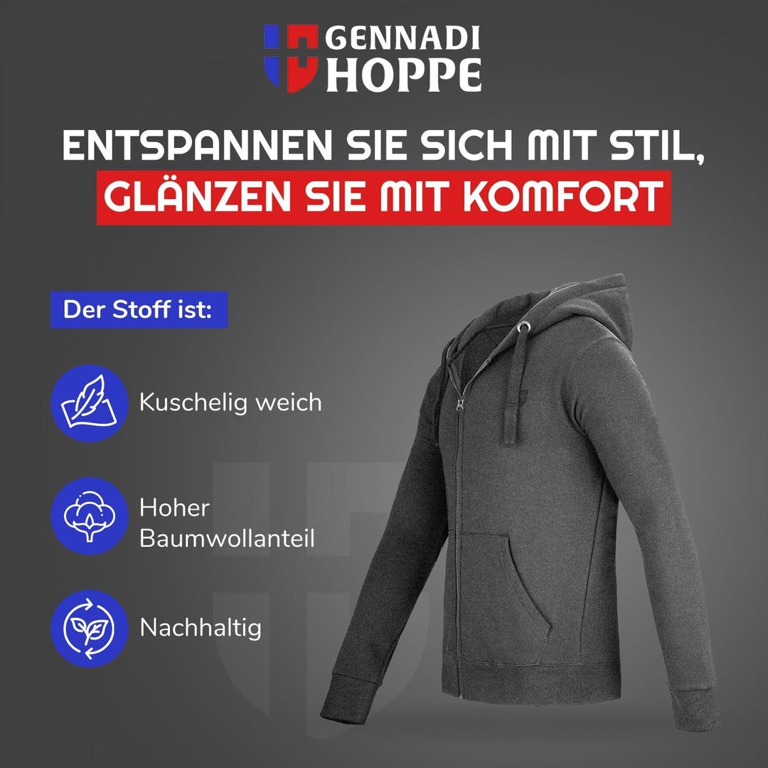 Gennadi Hoppe Herren Sweatjacke Kapuzenjacke mit Baumwolle Sport &amp; Freizeitjacke M Dunkelgrau, M Dun