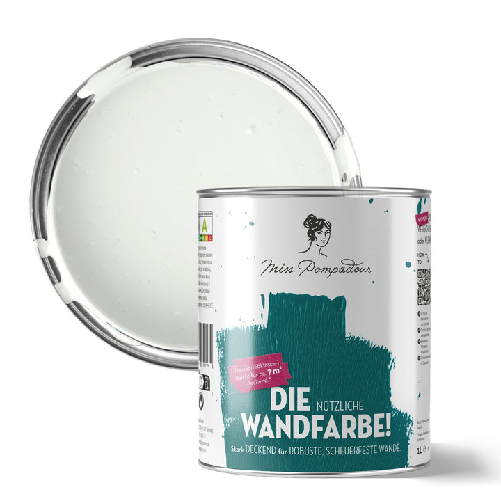 MissPompadour abwaschbare Wandfarbe Weiss mit Schmelz 1L - hohe Deckkraft &amp; Ergiebigkeit - matte, sc