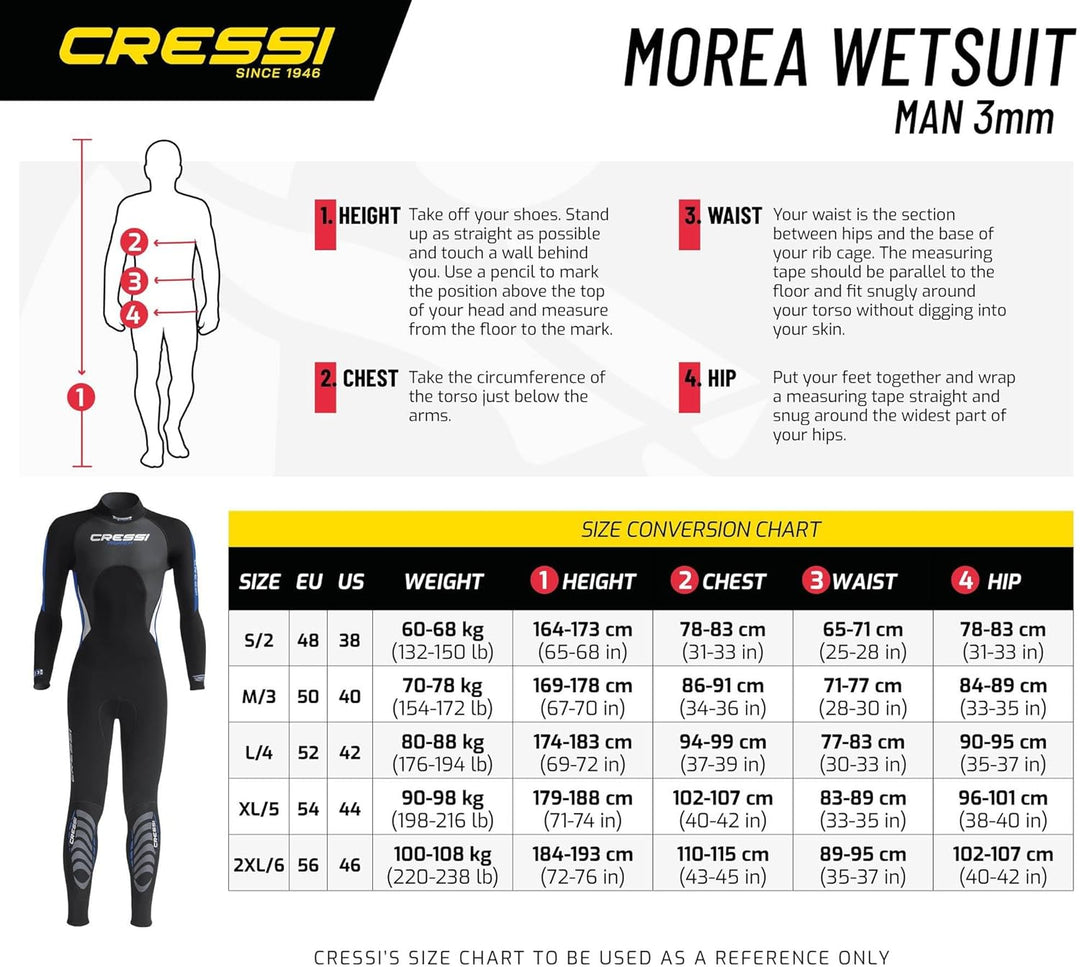Cressi Morea Herren - Neoprenanzug 3mm für alle Wassersportarten S/2 Schwarz/Blau/Silber, S/2 Schwar