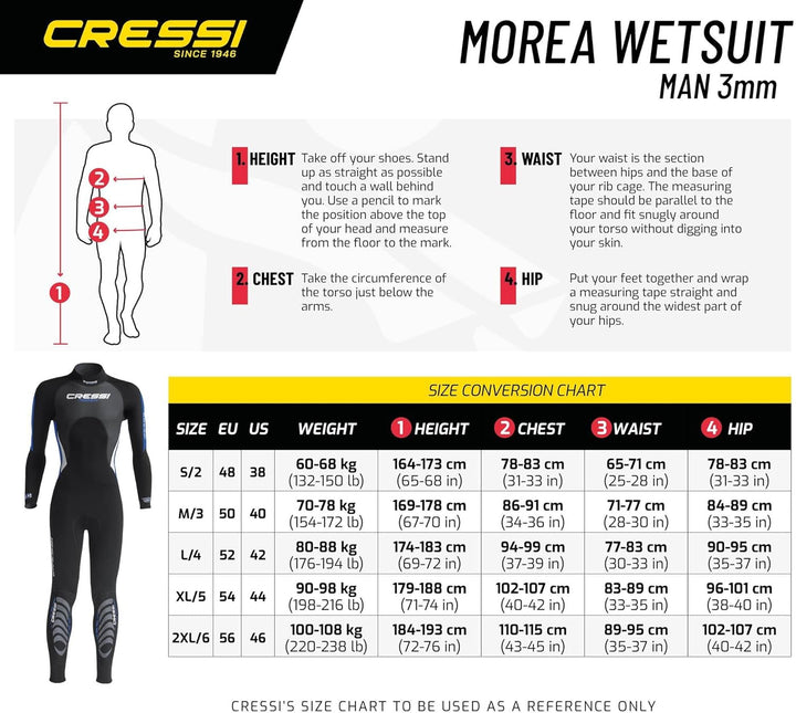 Cressi Morea Herren - Neoprenanzug 3mm für alle Wassersportarten S/2 Schwarz/Blau/Silber, S/2 Schwar