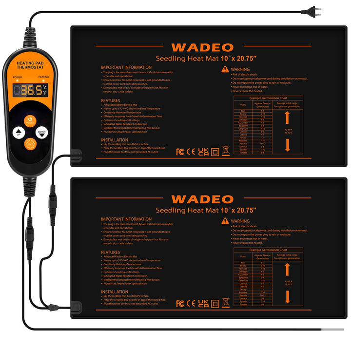 WADEO Heizmatte Pflanzen mit Thermostat 50W, 2 Matten mit 1 Controller, Sämlinge Heizmatte mit autom
