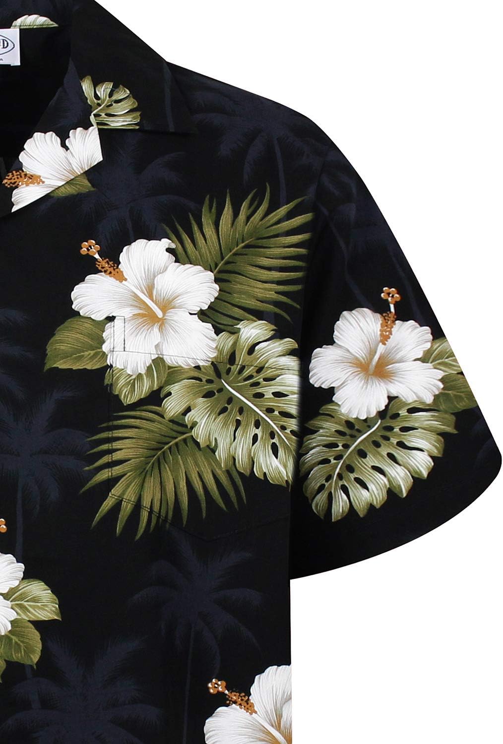 P.L.A. Pacific Legend Original Hawaiihemd, Kurzarm, Weisser Hibiskus Allover, Schwarz, S