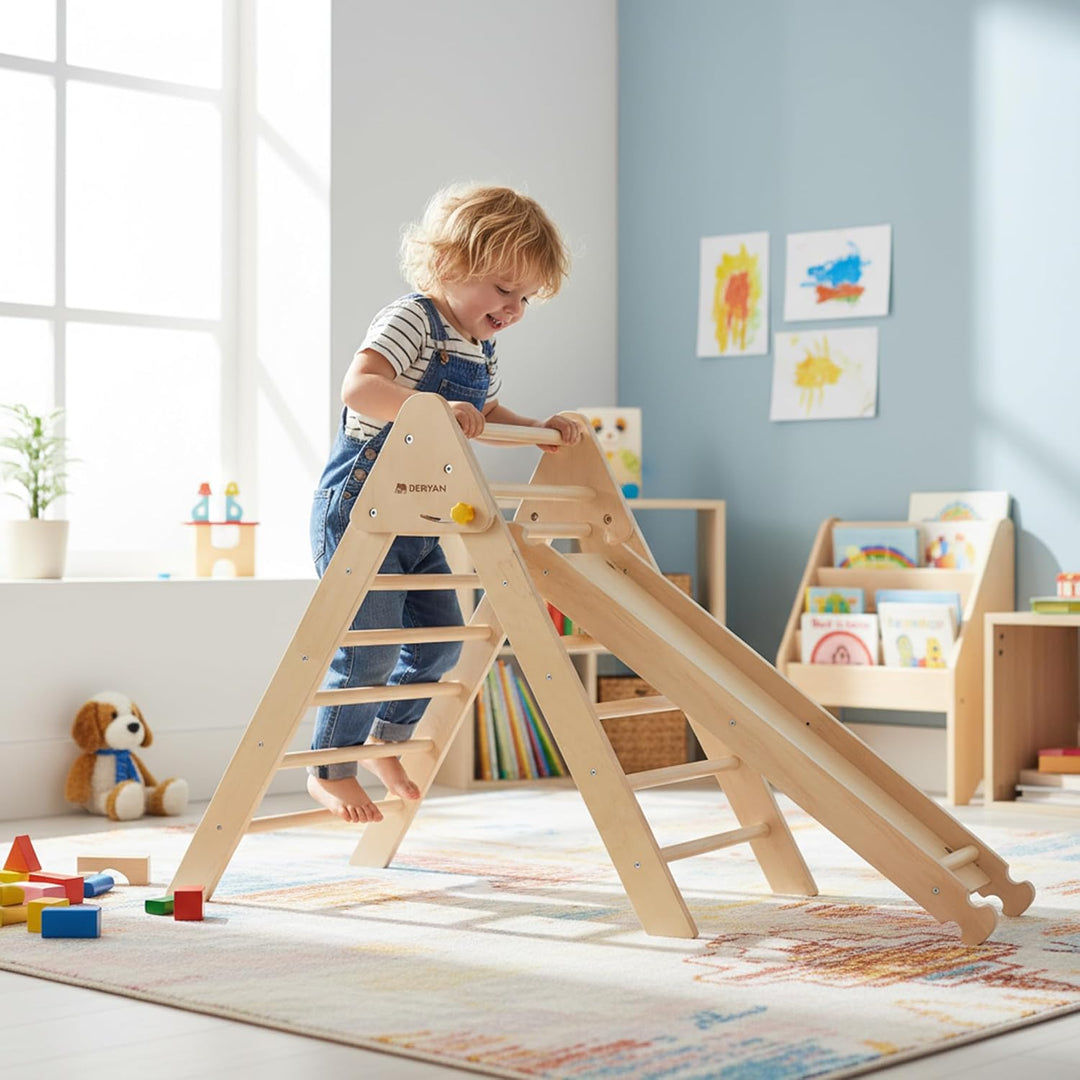 Deryan Luxe Dreieck, faltbar, mit Rampe und Eichhörnchenkäfig/Rutsche – Montessori Gym Möbel aus Hol
