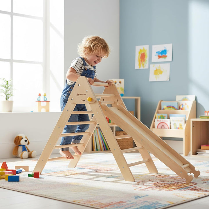 Deryan Luxe Dreieck, faltbar, mit Rampe und Eichhörnchenkäfig/Rutsche – Montessori Gym Möbel aus Hol