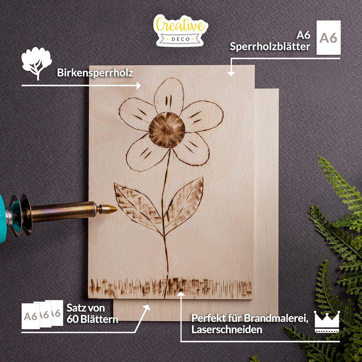 Creative Deco 60 x A6 Sperrholzplatte 3mm | 148 x 105 (+/- 0,5) mm | Birkensperrholz Dünne Holz-Zusc