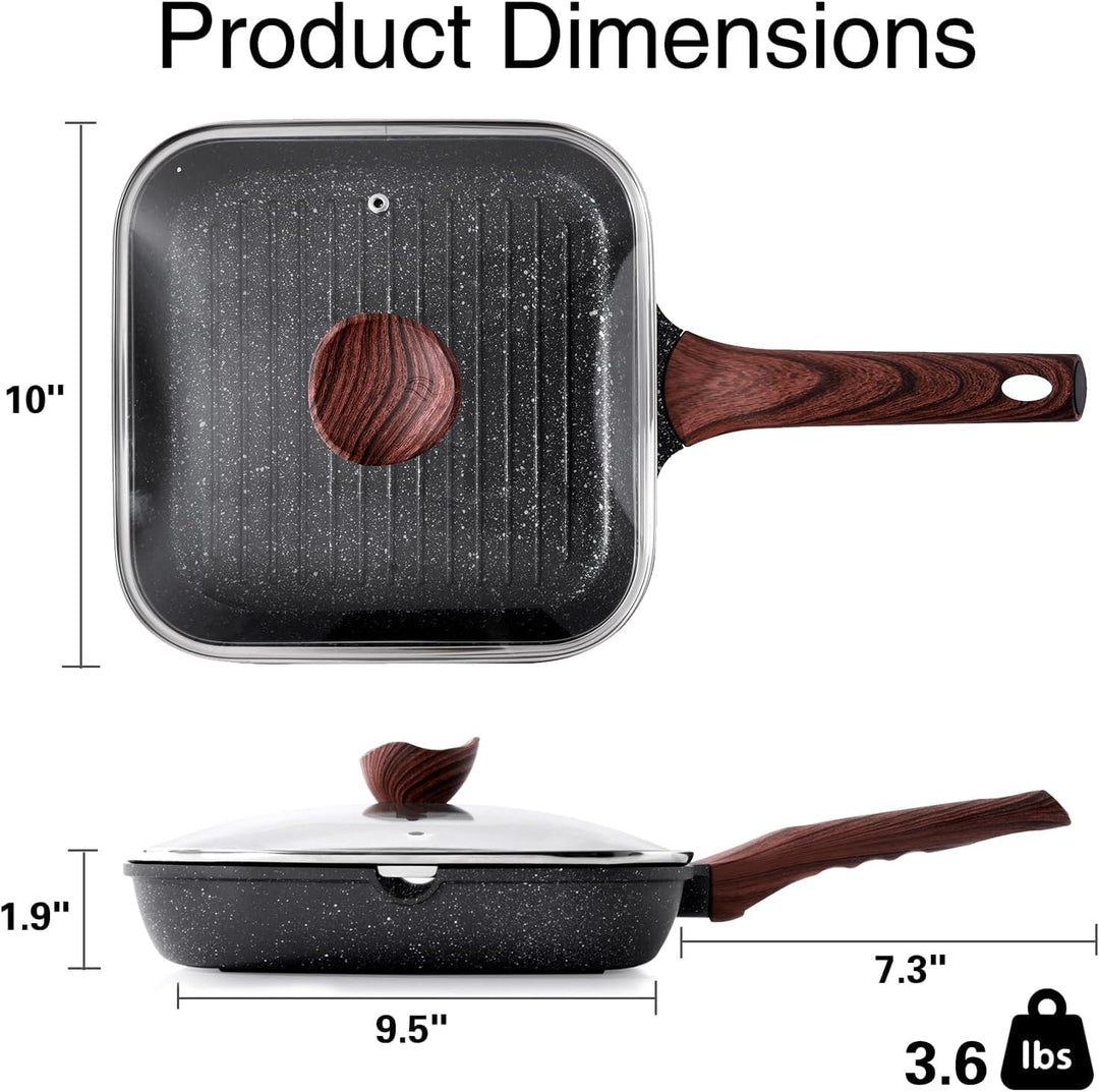 Kordisen Grillpfanne Induktion 24 cm mit Deckel – Grillpfanne mit Ausguss & Steakpfanne quadratisch,