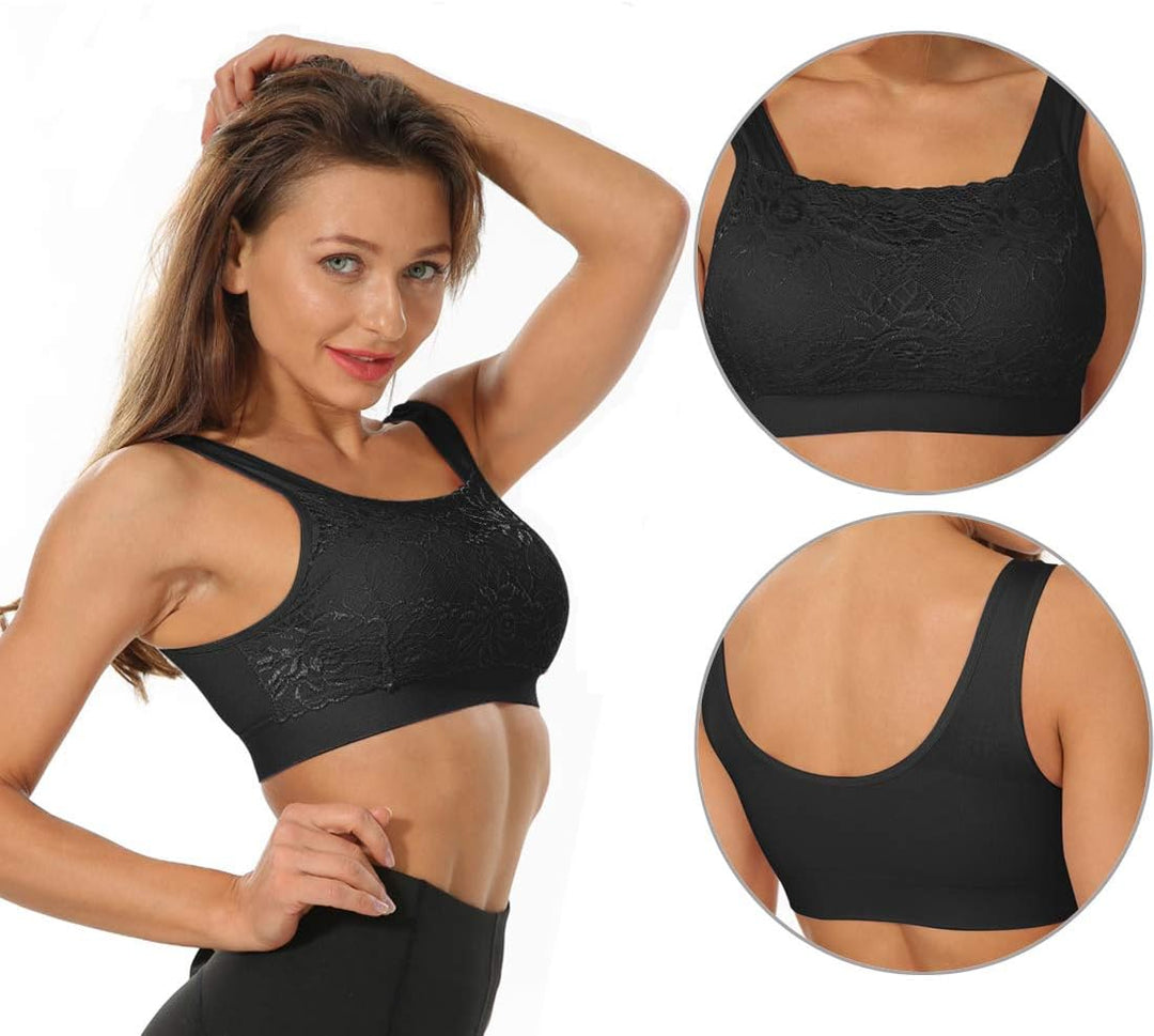 Litthing Underwear Damen Sport BH Spitze Büstenhalter 1/2/3er Pack Atmungsaktiver Bequem für Yoga Fi