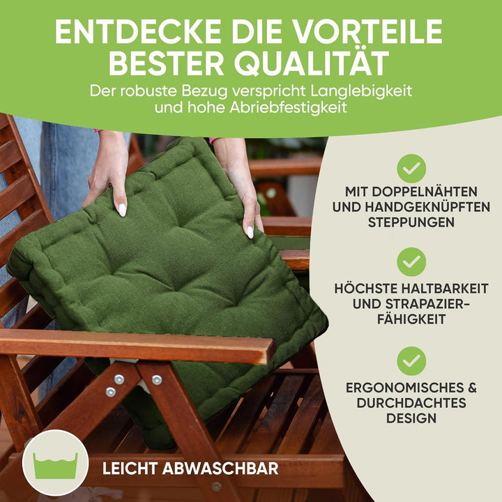 Gräfenstayn® 4er-Set Sitzkissen Stuhlkissen 40x40x8cm für Indoor und Outdoor aus 100% Baumwolle Dick