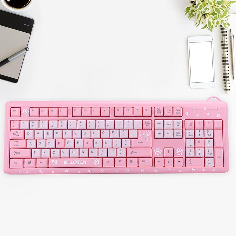 Annadue Rosa Tastatur, USB kabelgebunden Gaming Tastatur, 104 Tasten Ultradünne Computer Tastatur fü