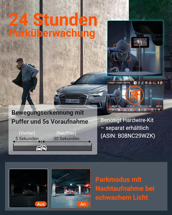VANTRUE E2 Dual 1944P Dashcam Auto 5GHz WiFi GPS, Wireless- und Sprachgesteuerte Dash Cam vorne hint