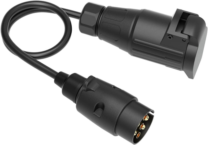 cartrend Adapterkabel 7 auf 13-polig, 0,5 m, 12V Anhänger Adapter, DIN ISO 1724/11446, mit Klappdeck