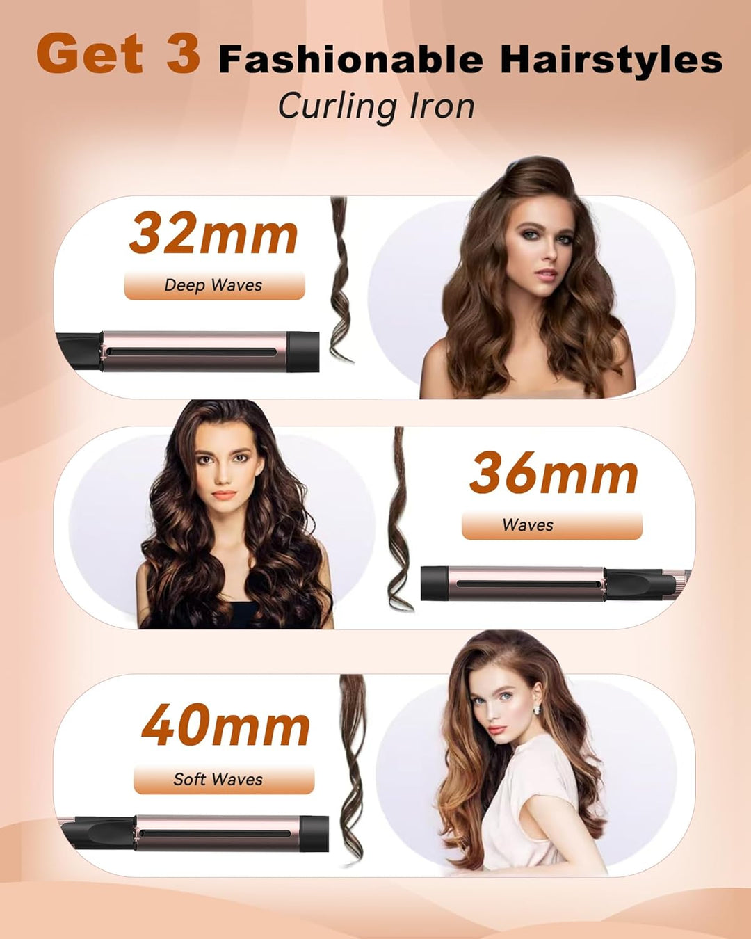 Lockenstab Grosse Locken 32mm, UKLISS PRO Lockenstäbe mit Klemme, Dicker Lockenstab für Lange Haare