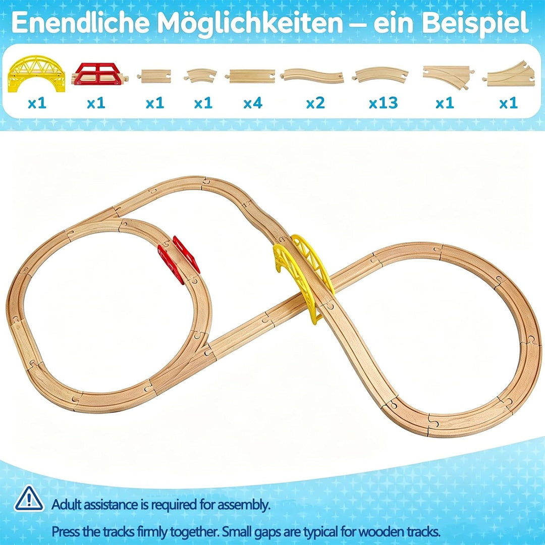 Holzeisenbahn Schienenset, Kompatibel mit Alle Eisenbahn Holz Systeme, 25 Teile Erweiterungspaket au