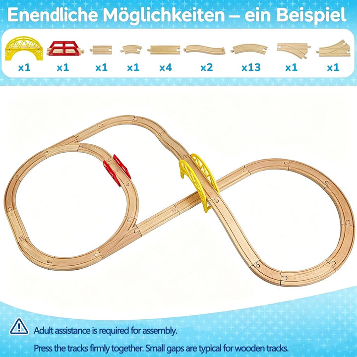 Holzeisenbahn Schienenset, Kompatibel mit Alle Eisenbahn Holz Systeme, 25 Teile Erweiterungspaket au