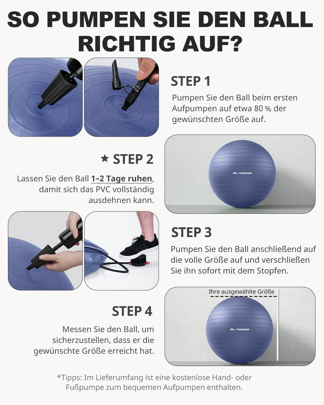 Trideer Gymnastikball – Sitzball, Pezziball &amp; Pilates Ball für Büro &amp; Rückentraining, Balance Ball f