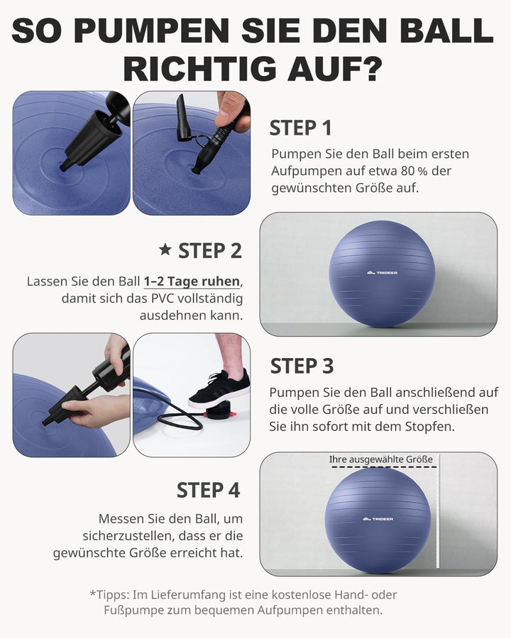 Trideer Gymnastikball – Sitzball, Pezziball &amp; Pilates Ball für Büro &amp; Rückentraining, Balance Ball f