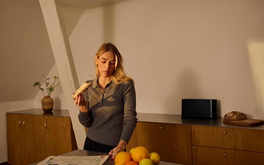 Jacob Jensen Toaster mit langem Schlitz, 7 Bräunungsstufen, Bewegungsaktiviertes Display, Bagel-, Au
