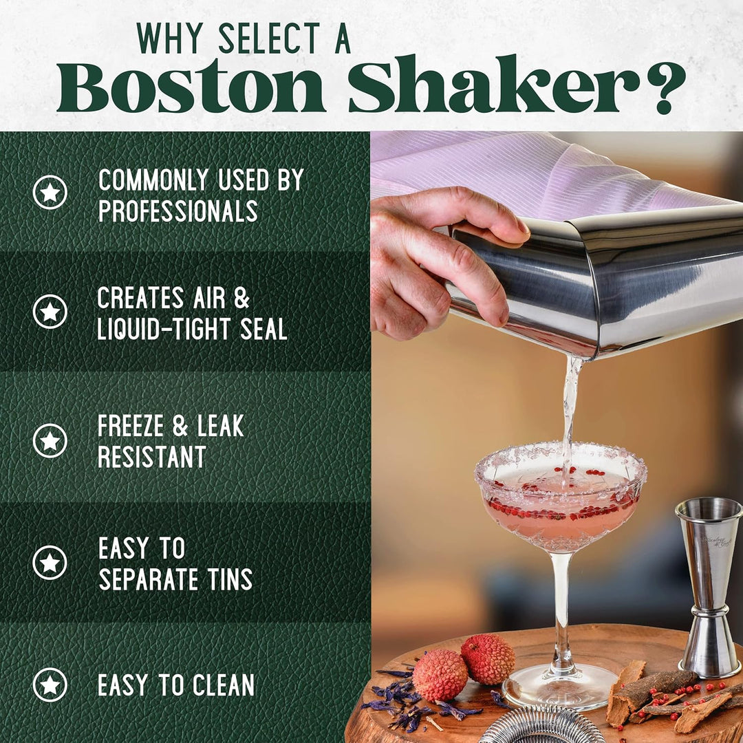 Professionelles Cocktail-Shaker-Set – Boston Shaker, Sieb & Japanischer Jigger | Inkl. exklusiver Re