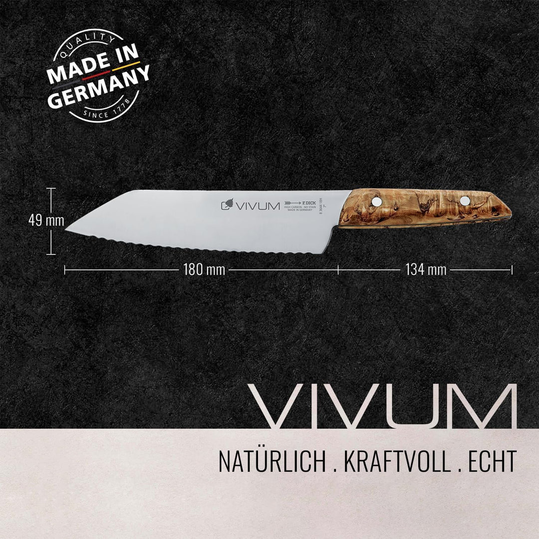 F. DICK Allzweckmesser VIVUM 18 cm - rostfrei, Klinge extra scharf, 58 HRC, Universalmesser Birkenho