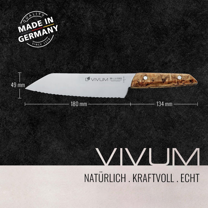 F. DICK Allzweckmesser VIVUM 18 cm - rostfrei, Klinge extra scharf, 58 HRC, Universalmesser Birkenho