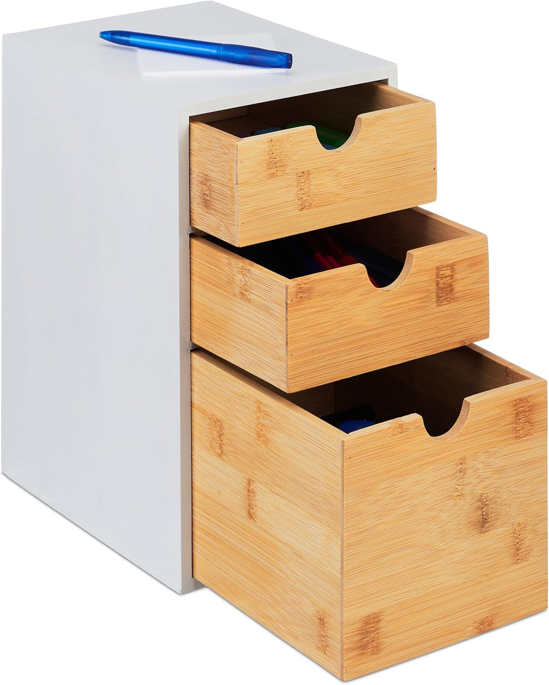 Relaxdays Schubladenbox, Bambus & MDF, HBT: 28x17x21,5 cm, Mini-Kommode 3 Schubladen, Schreibtisch O