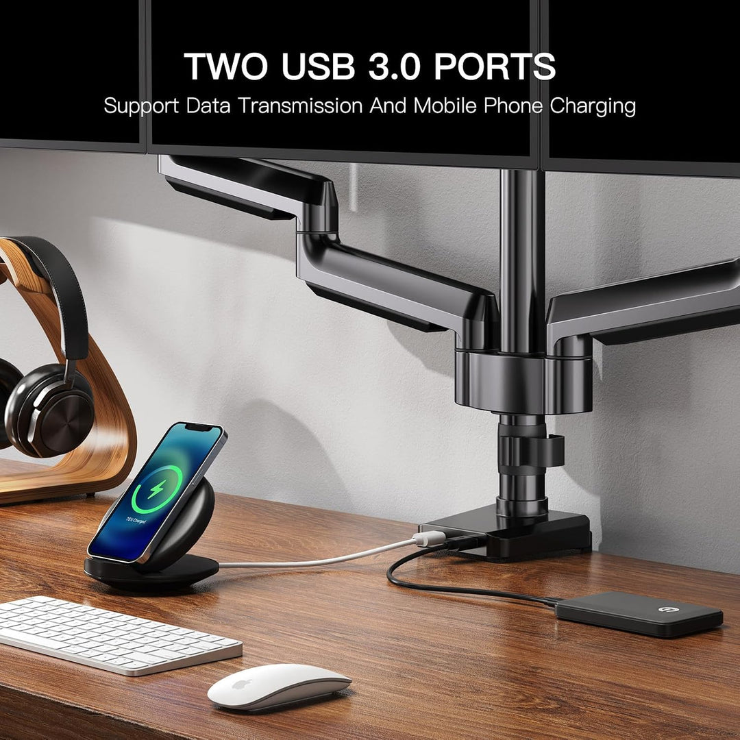 ErGear Monitor Halterung 3 Monitore mit USB-Anschlüssen, Einstellbarer Gasfeder-Monitorhalterung 3 M