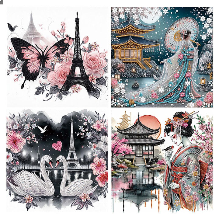 DCIDBEI 4 Pack Diamond Painting Spezial Strasssteine Pariser Eiffelturm 30x30cm Stickbilder Erwachse