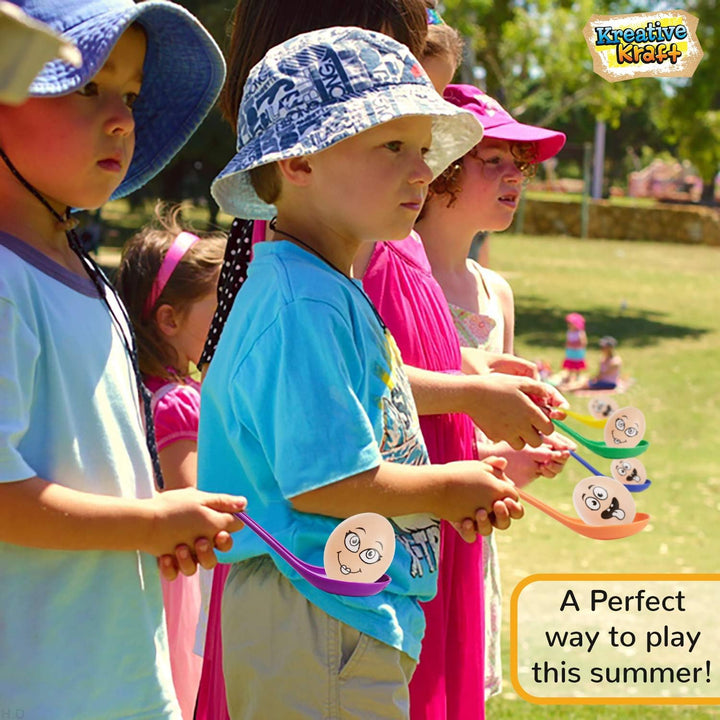 KreativeKraft Eierlaufen Kindergeburtstag Spiele Set, Plastik Eier Spielzeug Löffel Set, Outdoor Spi