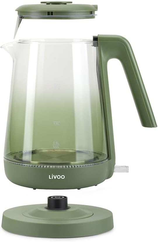 Livoo - Wasserkocher aus Glas, 1,7 l, DOD216V, 1850 W, 2200 W, Borosilikatglas, Hintergrundbeleuchtu