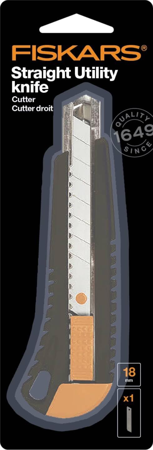 Fiskars Cuttermesser mit Metallführung, 18 mm, Orange/Schwarz, 1003749 (Packung mit 2) 18 mm (Packun
