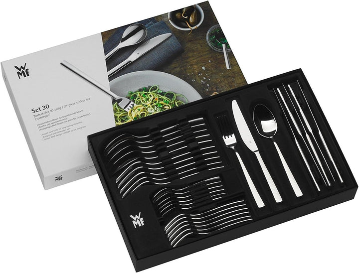 WMF Silk Edelstahl Besteck Set 6 Personen, Essbesteck Set 30 teilig, Monobloc-Messer, Cromargan Edel