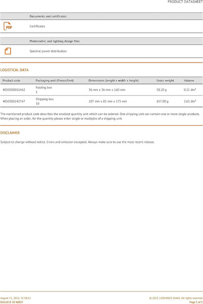 Osram 10x DULUX D 18W/827 G24d2 (100W) 2-PIN FS1 153mm Kompakt-LLp Interna f.KVG