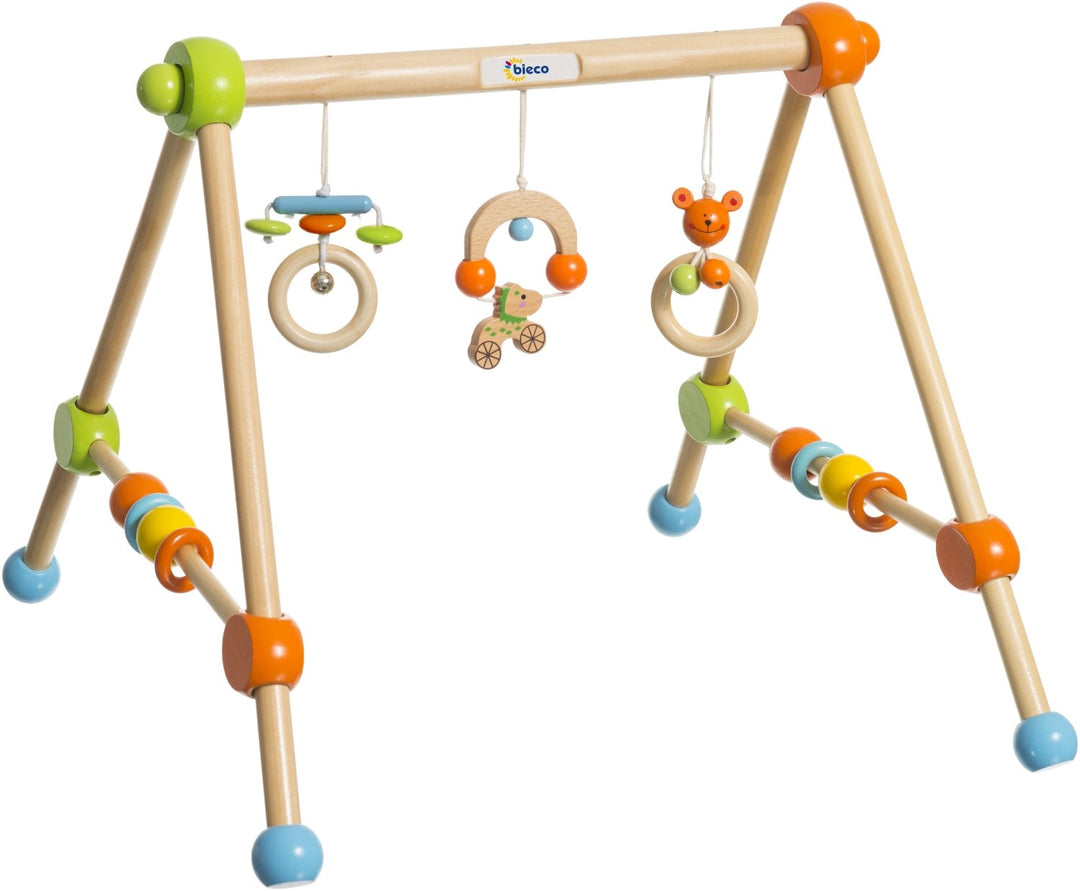 Bieco Spieltrapez | Spielbogen Baby Holz mit Figuren & Kugeln | Spielebogen Holz Baby | Spieltrapez
