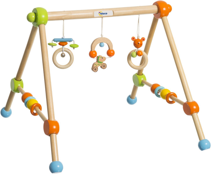 Bieco Spieltrapez | Spielbogen Baby Holz mit Figuren & Kugeln | Spielebogen Holz Baby | Spieltrapez